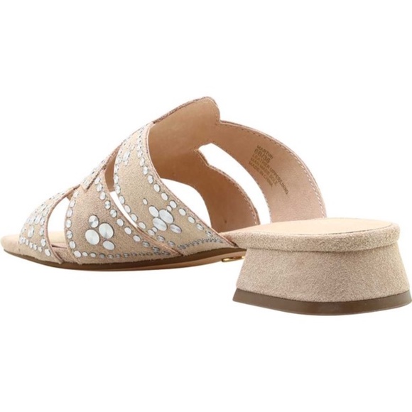 Cecelia New York Martini Micro Stud Sandal Bone Beige Suede Mule Block Heel 10 - Picture 5 of 9